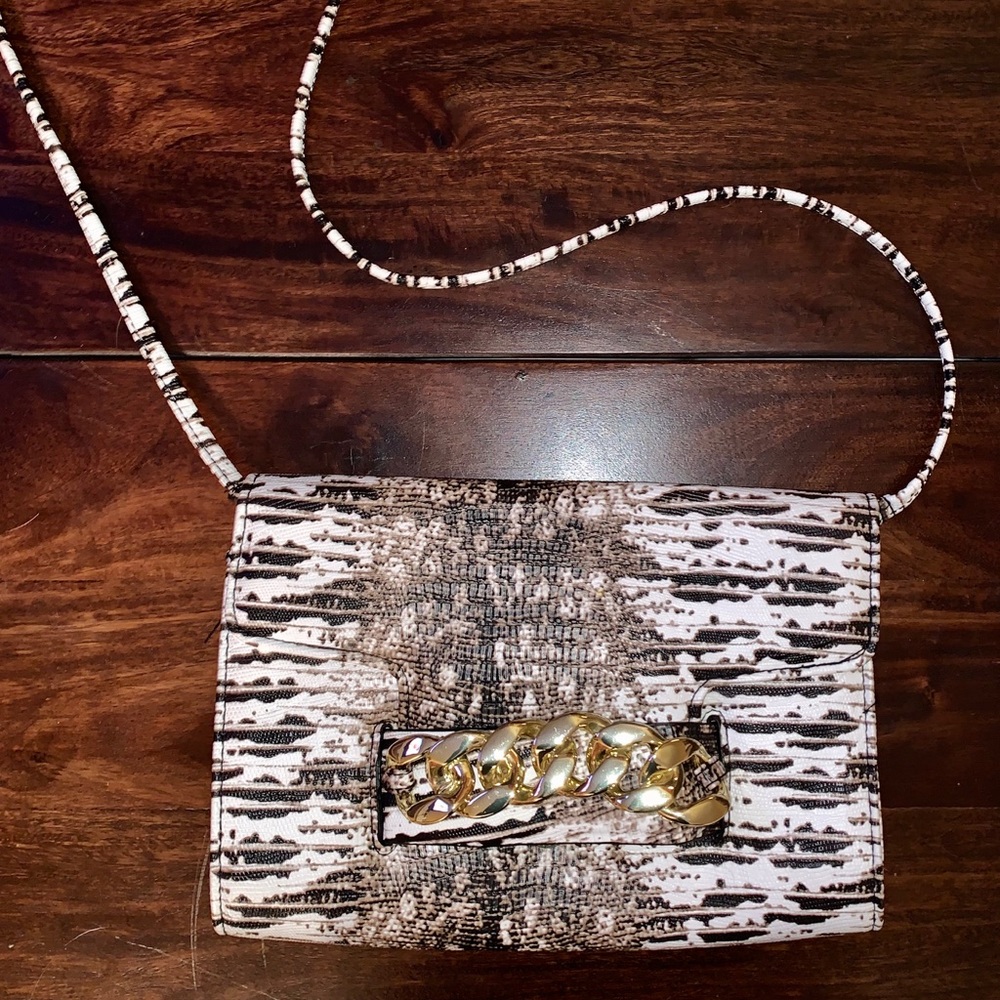 Snakeskin with gold buckle crossbody purse